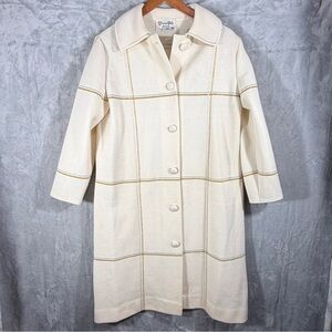 Marco Polo Vintage 100% Wool Windowpane Coat Cream with Gold and silver Size 16